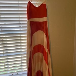 Mango Silky Pleated Midi Dress- Orange, Pink